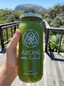 Juicing with Nadia K's Famous Green Juice overlooking Mount Coolum